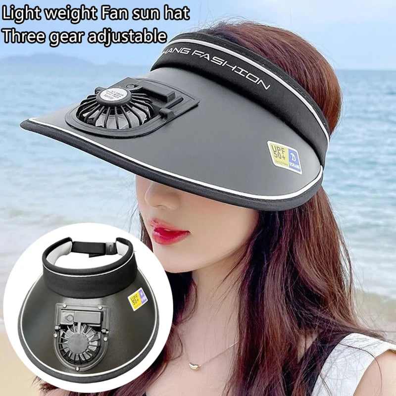 Breathable Cooling Fan Hat Sunscreen Fan Sun Visor Hat Fishing Hat Cooling Peaked Cap Hat Usb Charging Hat Fan for Sport Sunhat